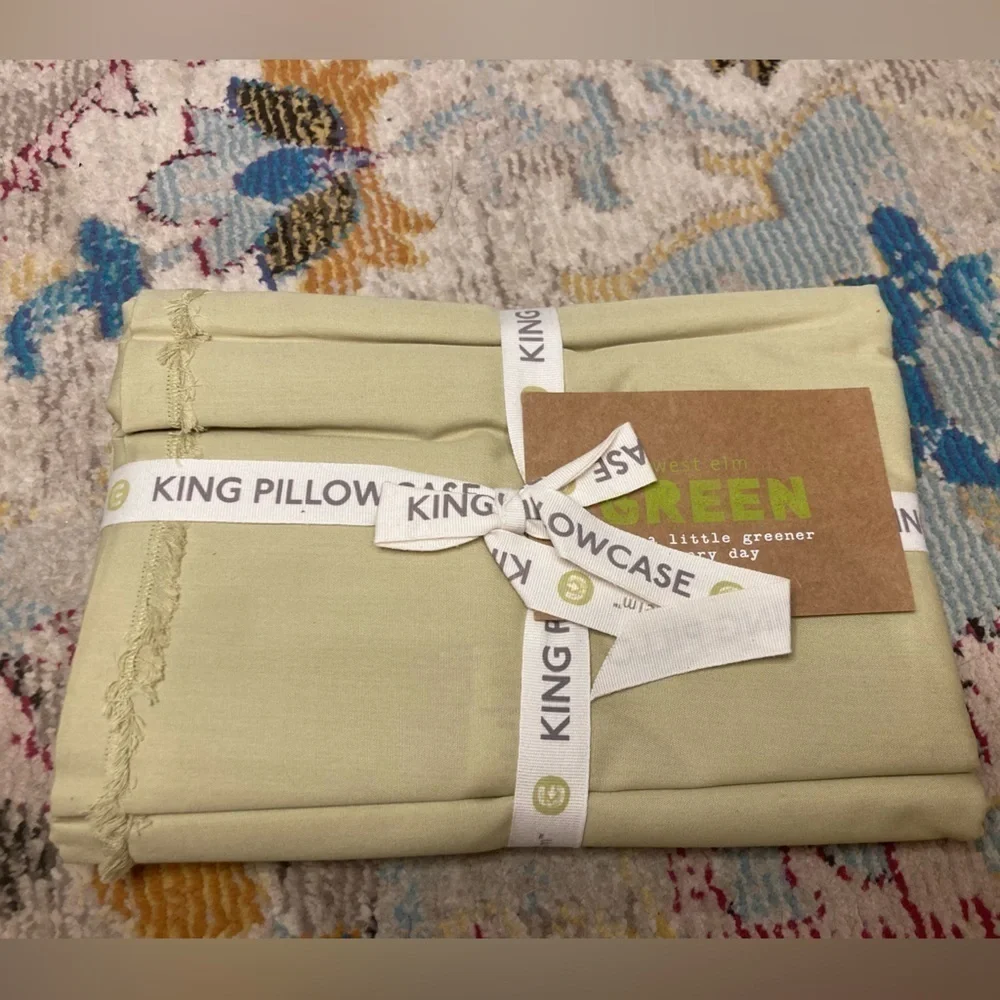 West Elm Green Get Little Greener Every Day 100% Organic Cotton King Pillowcase